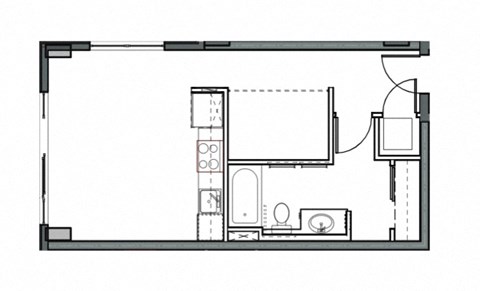 Floor plan for studio, 1 bath, 478 sqft